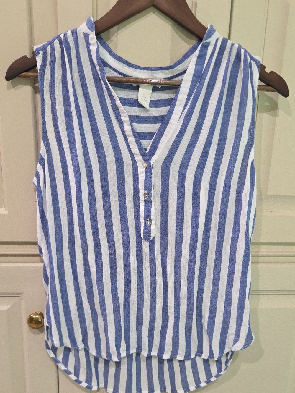H&M Blue & White Vertical Stripe Sleeveless V-Neck Tank